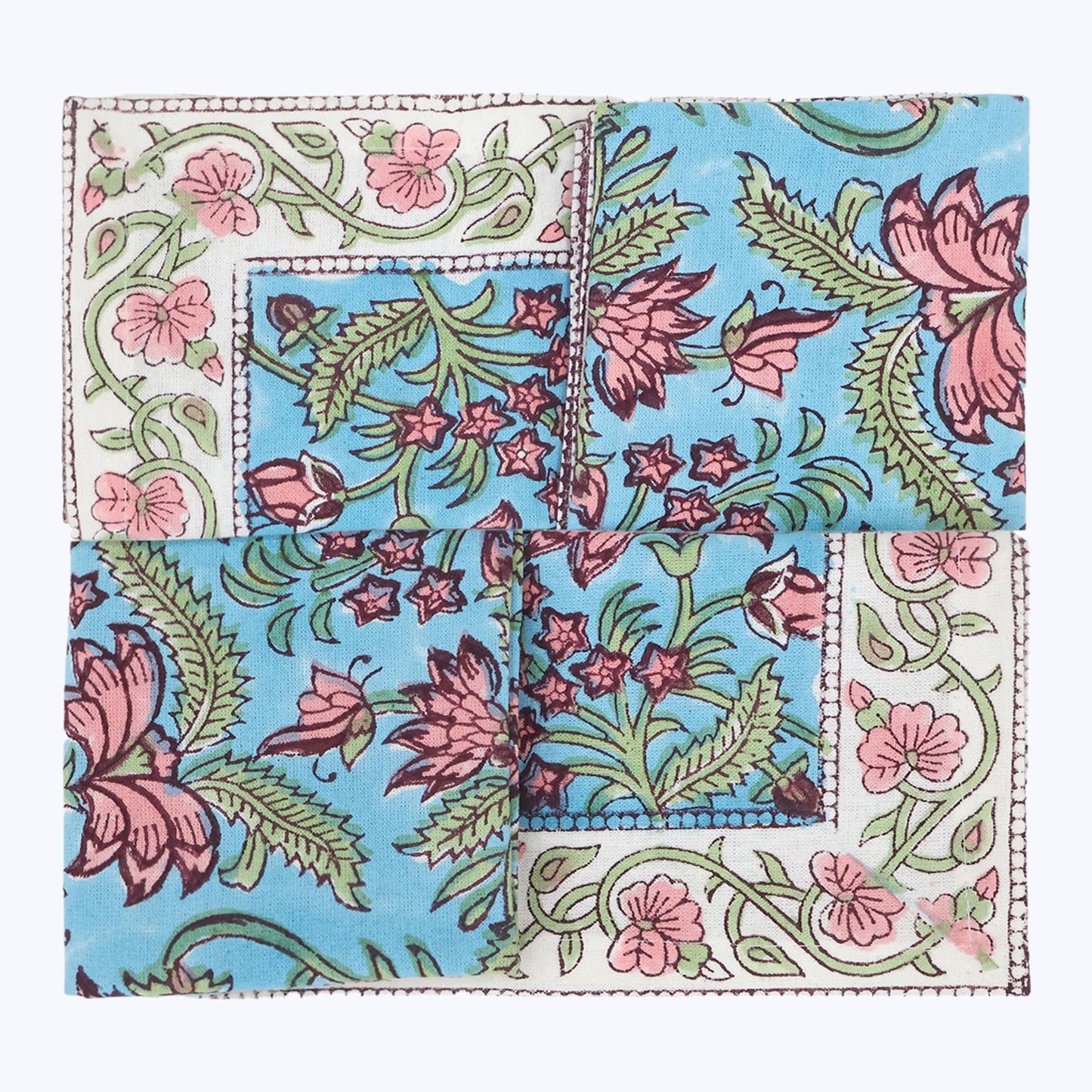 Blue and Pink Hand Block Printed Cotton Napkins Set Of 4 - My Store