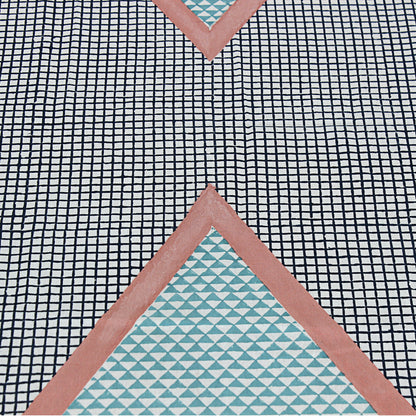 Light Blue and Pink Geometric Printed Cotton Tablecloth - My Store