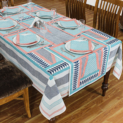 Light Blue and Pink Geometric Printed Cotton Tablecloth - My Store