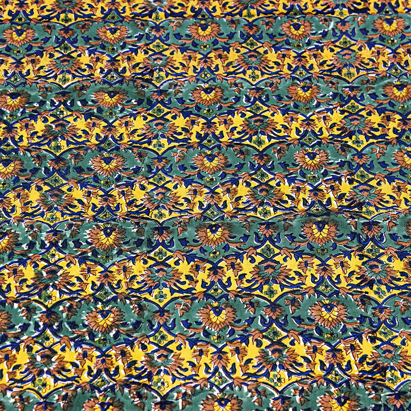 Floral Green Yellow Table Cover - Block Printed table Cloth - My Store