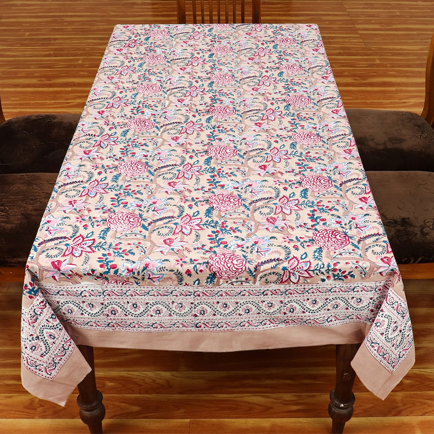 Red and Brown Hand Block Printed Cotton Tablecloth - My Store