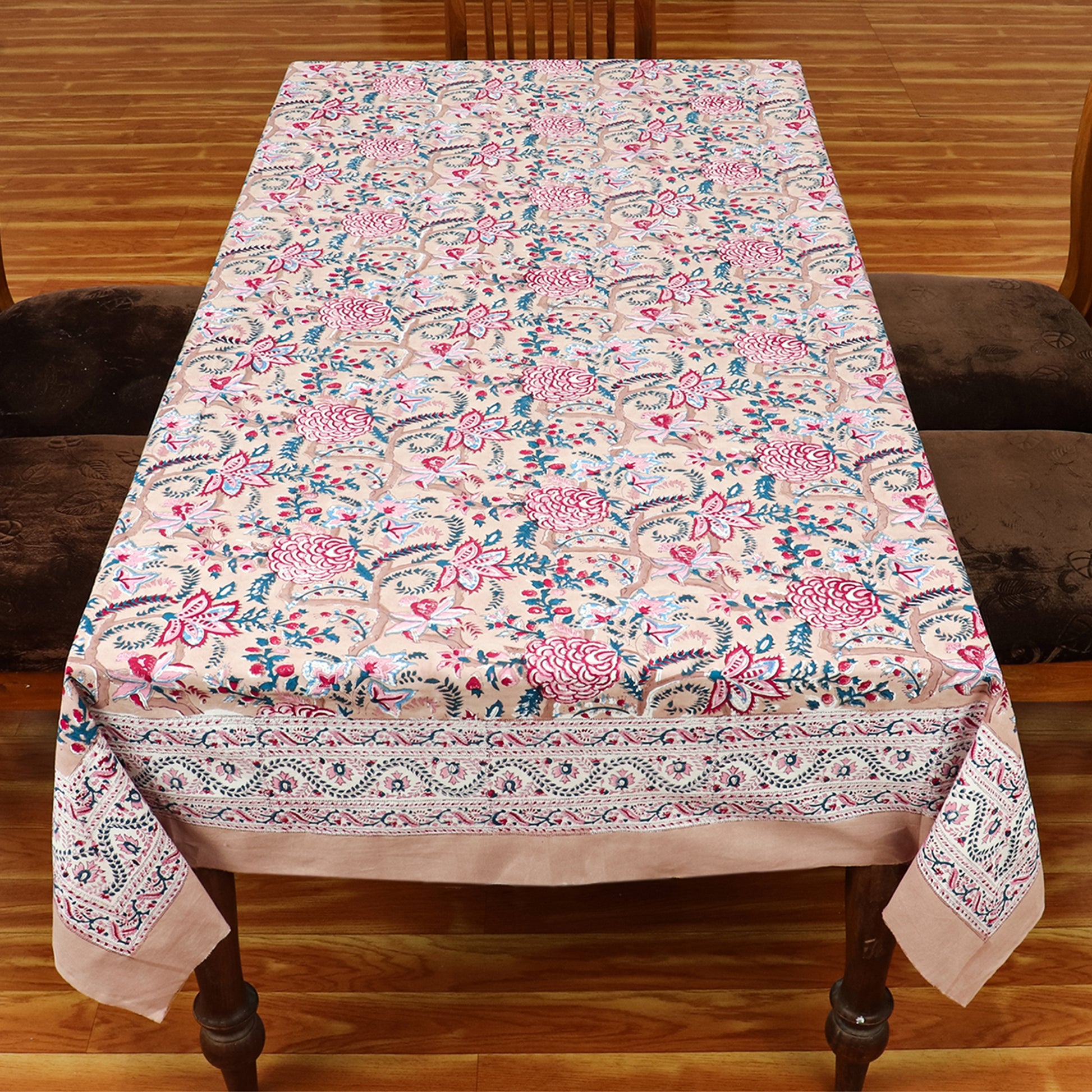 Red and Brown Hand Block Printed Cotton Tablecloth - My Store