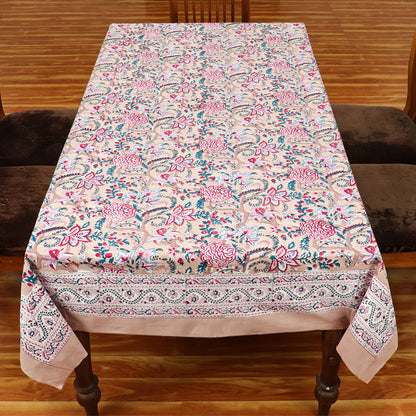 Red and Brown Hand Block Printed Cotton Tablecloth - My Store