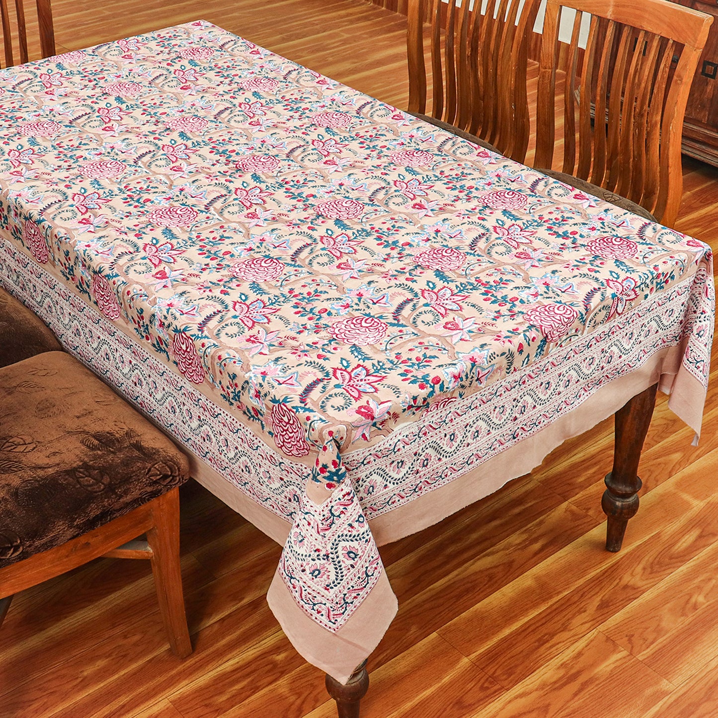 Red and Brown Hand Block Printed Cotton Tablecloth - My Store