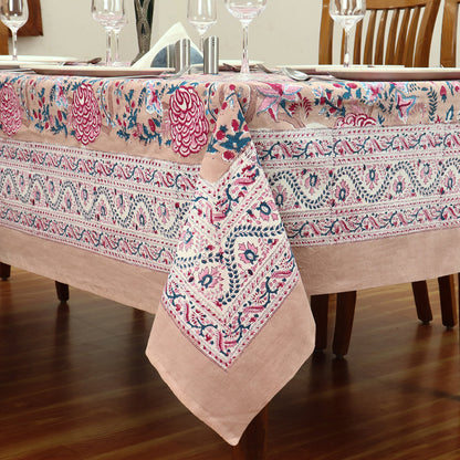 Red and Brown Hand Block Printed Cotton Tablecloth - My Store