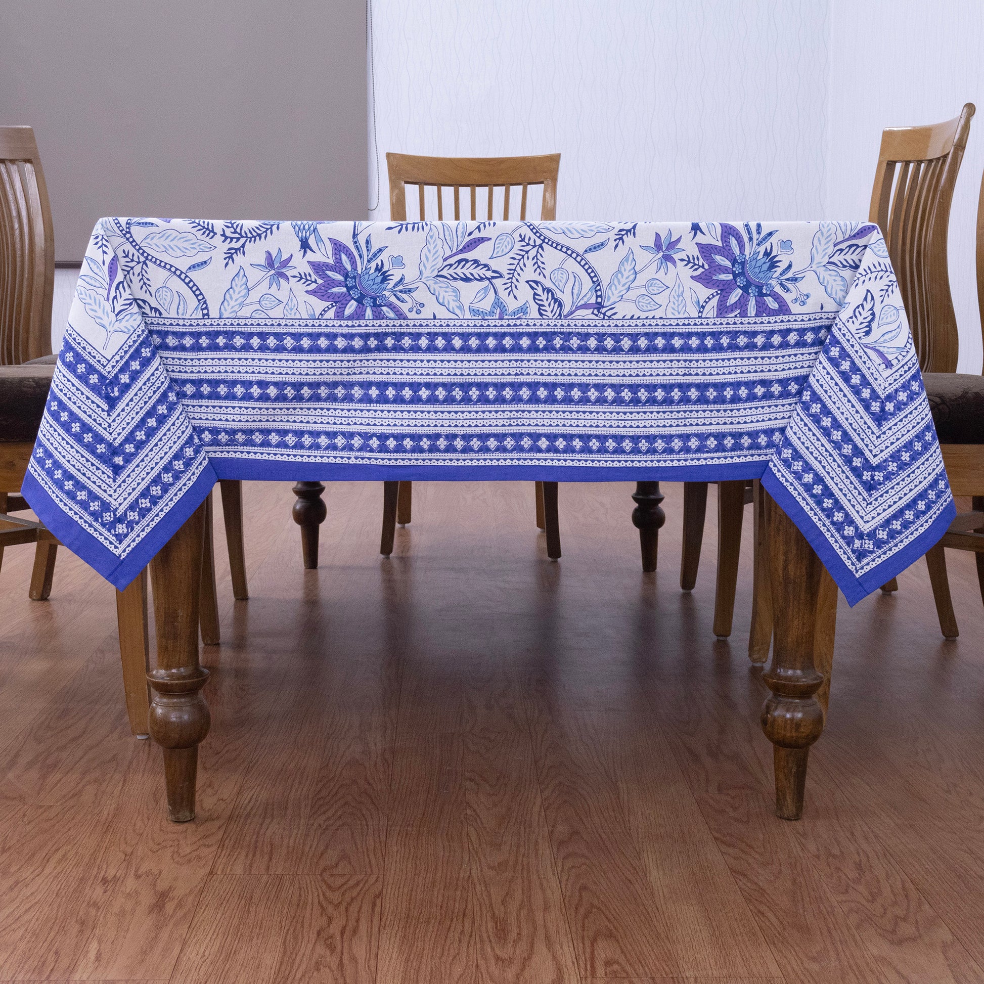 Indian Handmade Block Printed Cotton Purple and White Rectangle Tablecloth - My Store