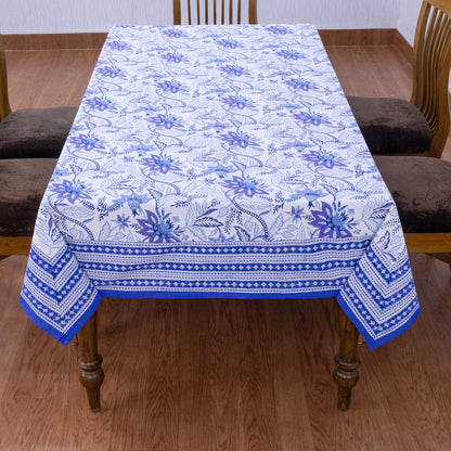 Indian Handmade Block Printed Cotton Purple and White Rectangle Tablecloth - My Store
