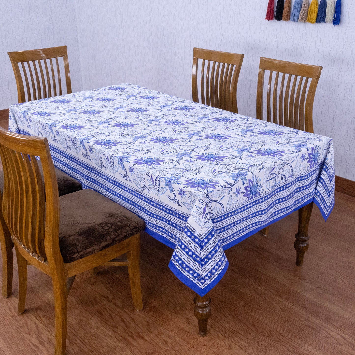 Indian Handmade Block Printed Cotton Purple and White Rectangle Tablecloth - My Store