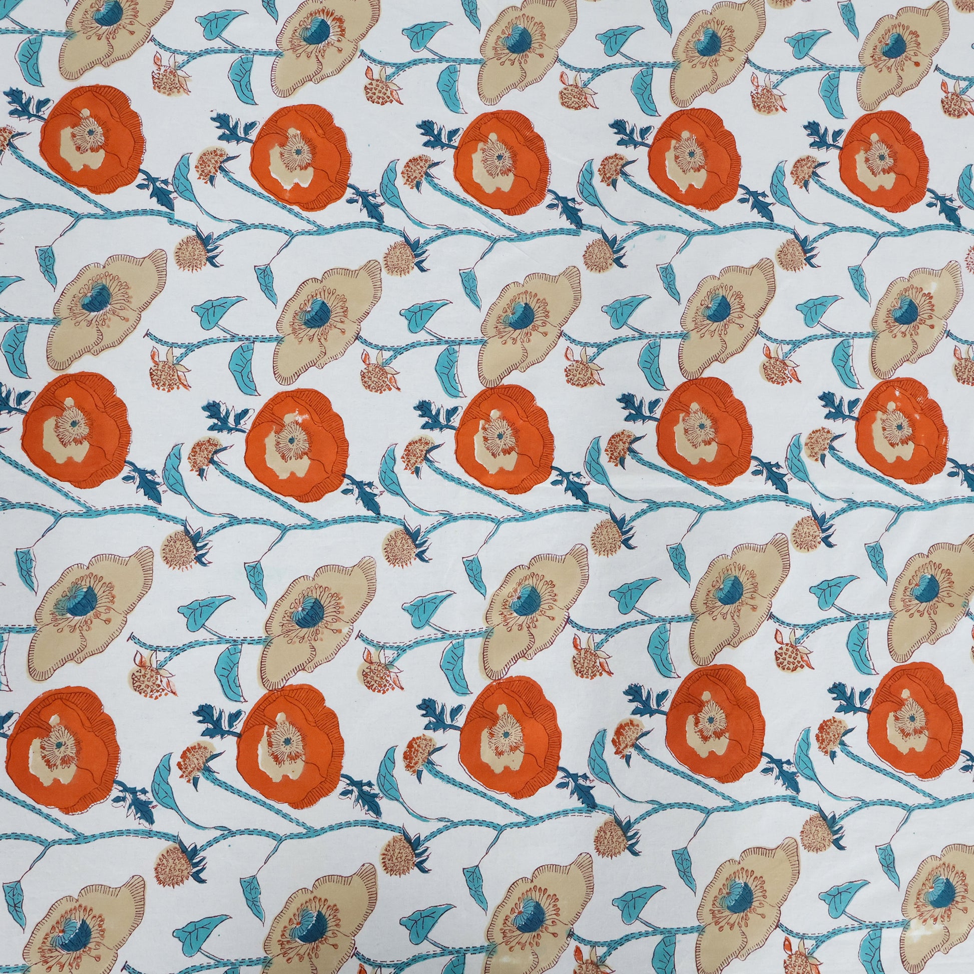 Indian Handmade Block Printed Cotton green and pink Rectangle Tablecloth - My Store