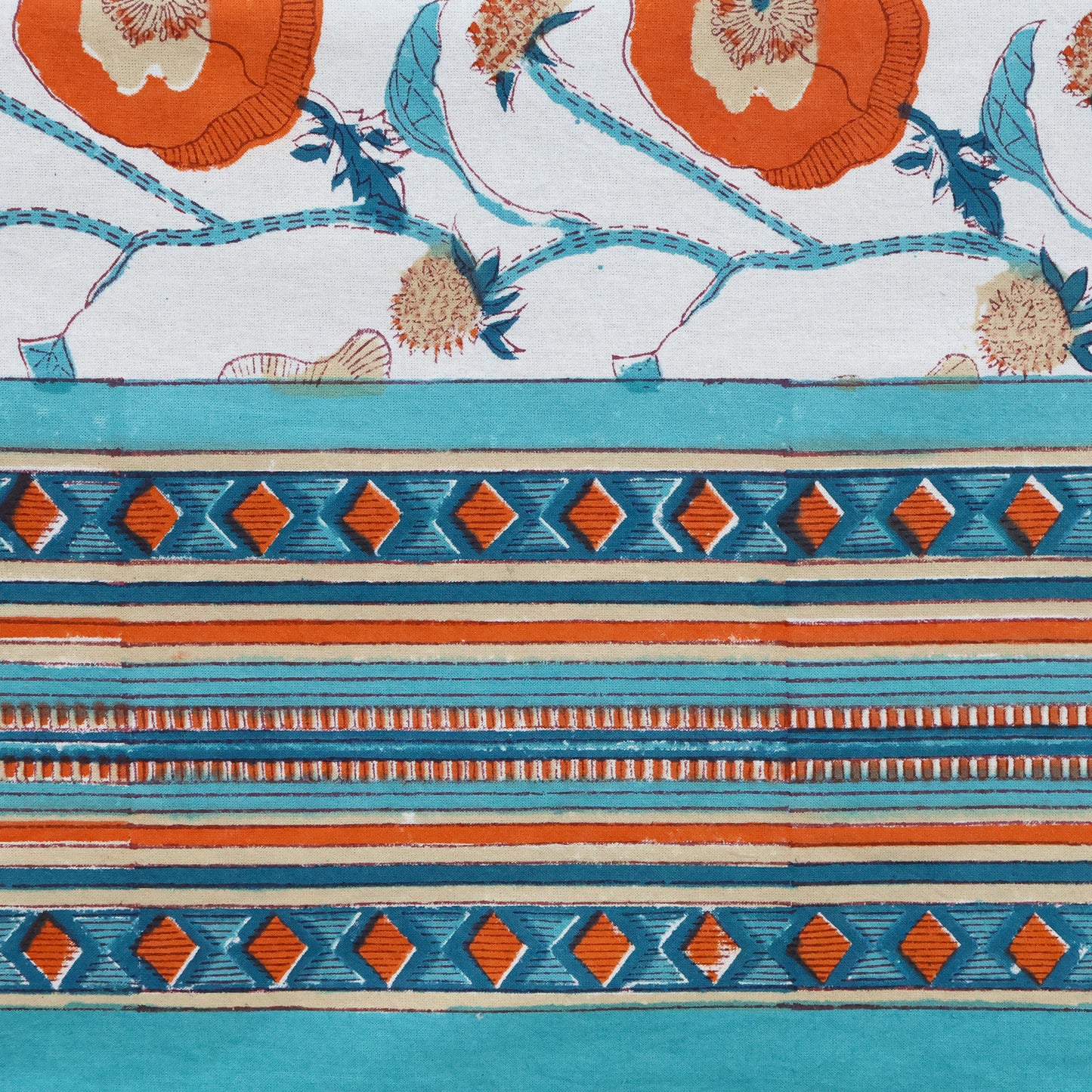 Indian Handmade Block Printed Cotton green and pink Rectangle Tablecloth - My Store