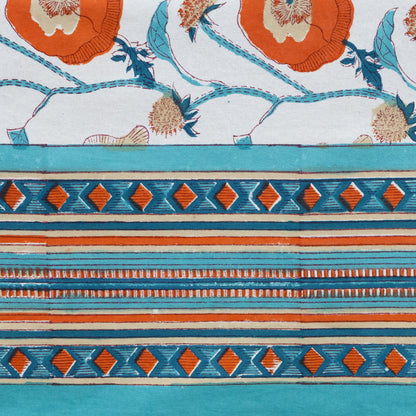 Indian Handmade Block Printed Cotton green and pink Rectangle Tablecloth - My Store