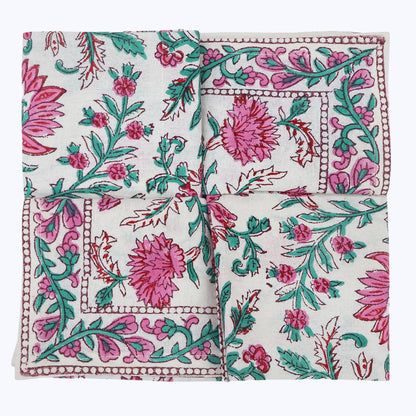 Pink and Green Hand Block Print Cotton Napkins Set Of 4 Pieces - My Store
