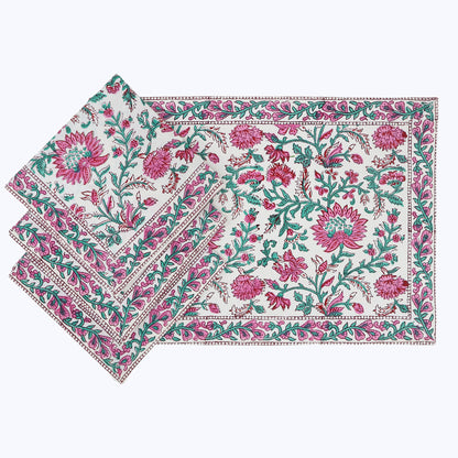 Pink and Green Hand Block Print Cotton Napkins Set Of 4 Pieces - My Store