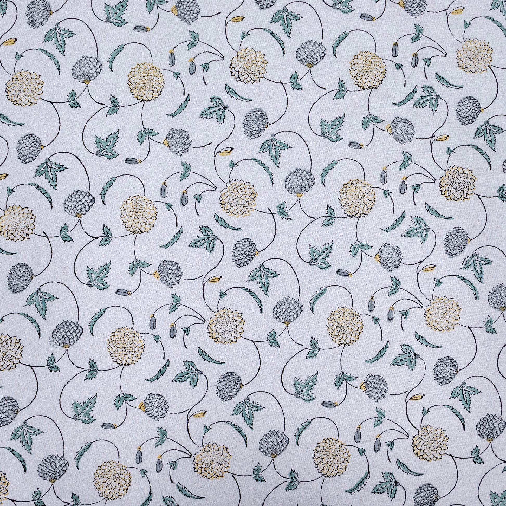 Indian Handmade Block Printed Cotton White and Yellow Rectangle Tablecloth - My Store