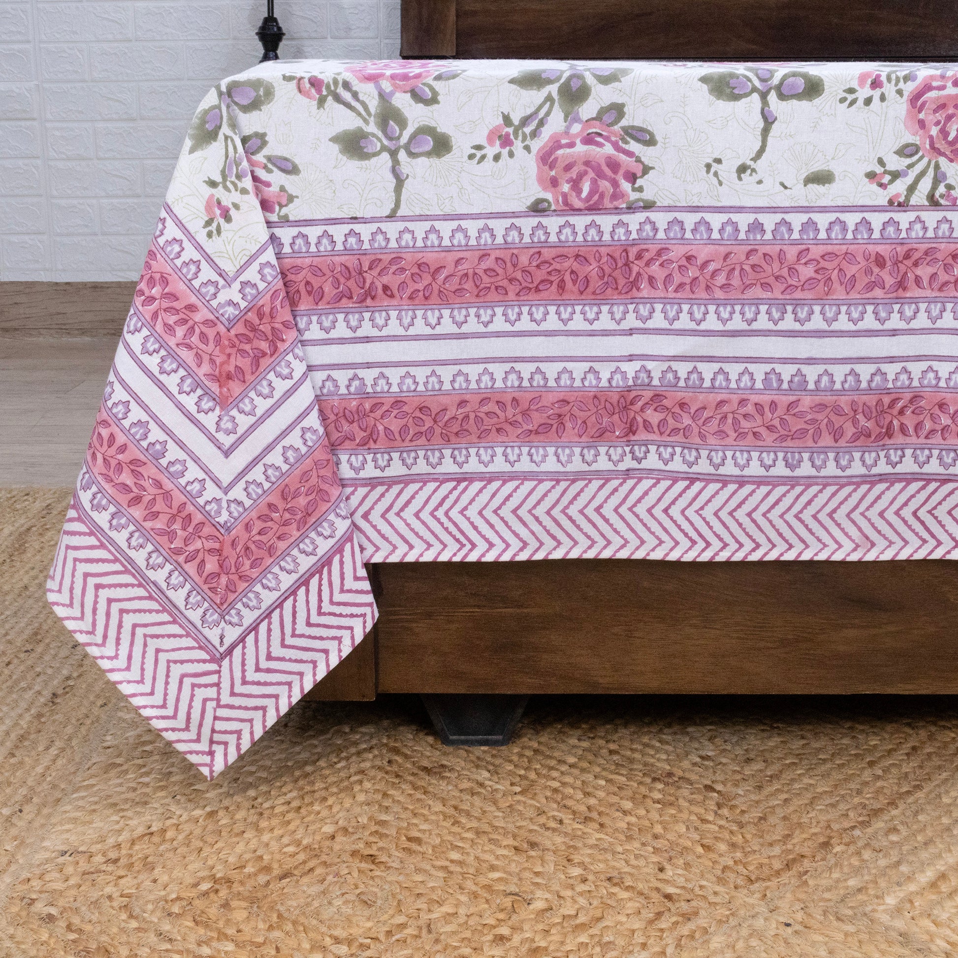 Cotton Bedsheet – Hand Block Floral Print – White and Pink – King, Queen, Twin Sizes - My Store