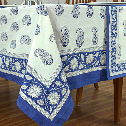 Blue & White Hand Block Printed Tablecloth - Dinner Table Linen - My Store
