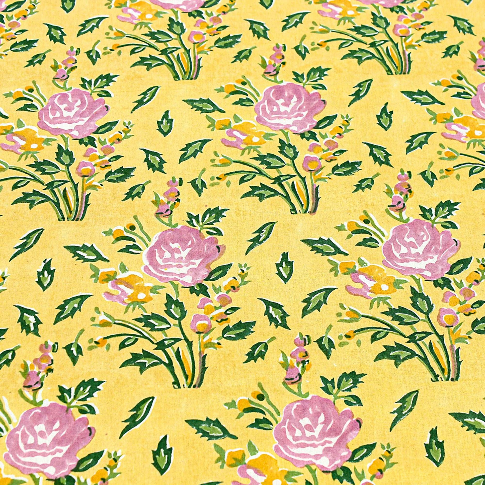Indian Floral Yellow & Pink Block Printed Table Cover - My Store