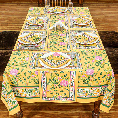 Indian Floral Yellow & Pink Block Printed Table Cover - My Store