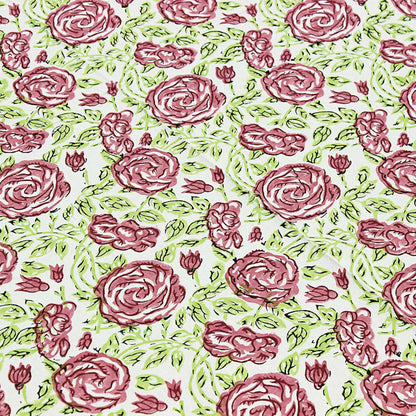 Hand Block Printed Cotton Table Cloth - Pink And Green Table Linens - My Store