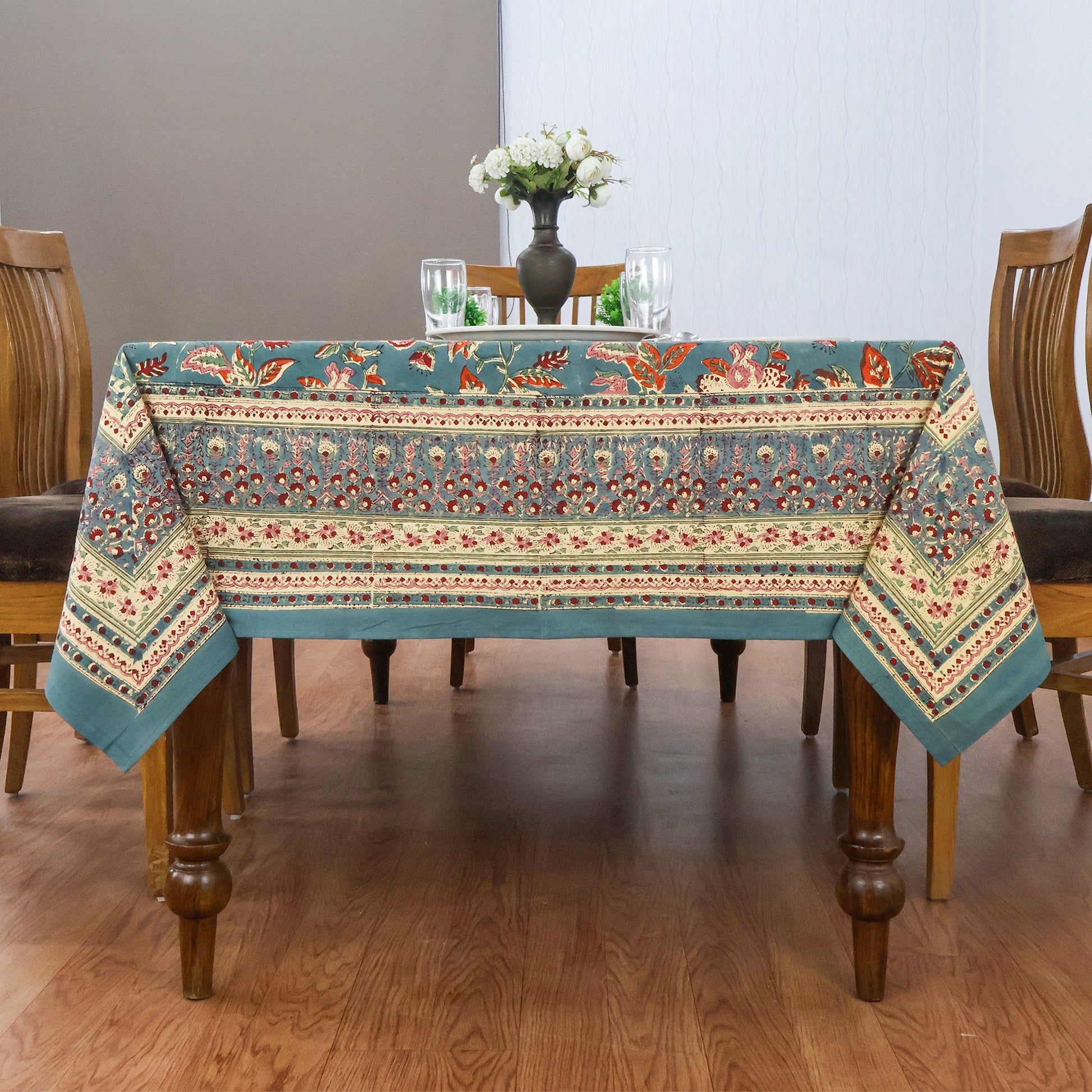 handmade tablecloth, blueish green and orange tablecloth, block printed table cover, cotton table cover, premium cotton tablecloth, floral tablecloth, indian tablecloth, Jaipuri tablecloth, green and pink table linens, boho home decor, table cover for dinning table cover, rectangle table cover, table cloth for dinning decor, custom table cloth,  washable table cloth, outdoor tablecloth, indoor tablecloth, gifts for fathers day