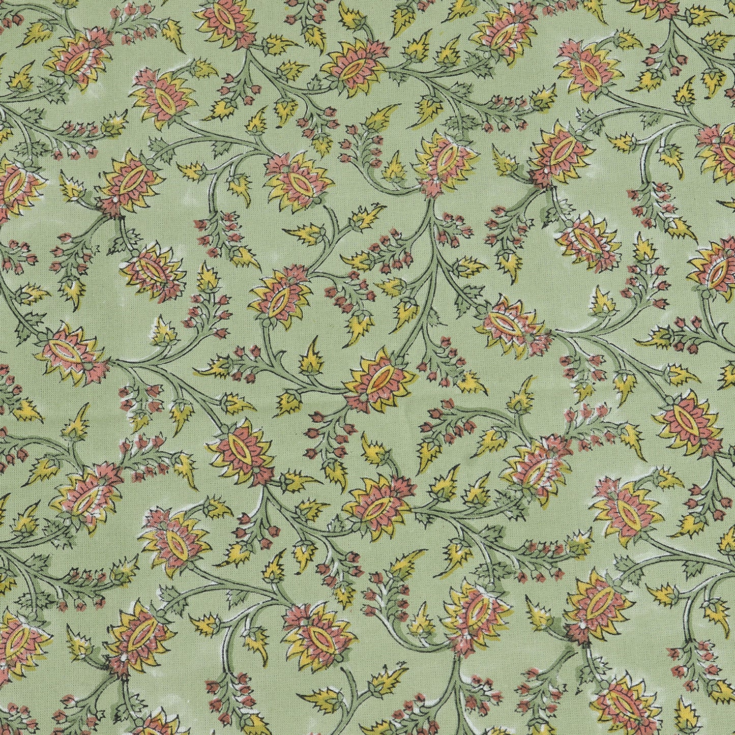 Green and Yellow Indian Hand Block Floral Printed Tablecloth - My Store