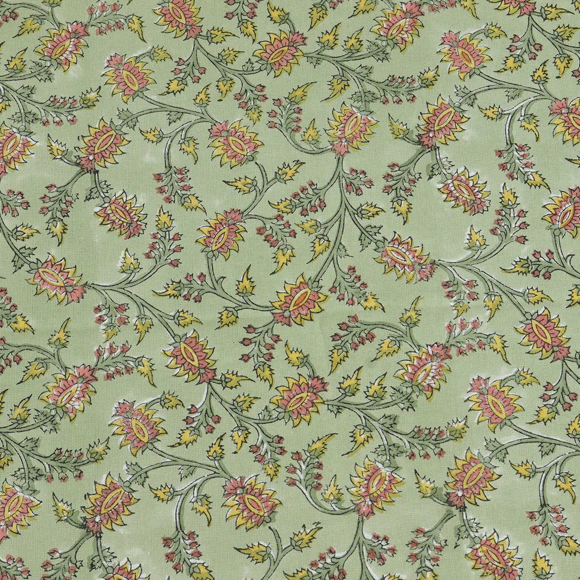 Green and Yellow Indian Hand Block Floral Printed Tablecloth - My Store