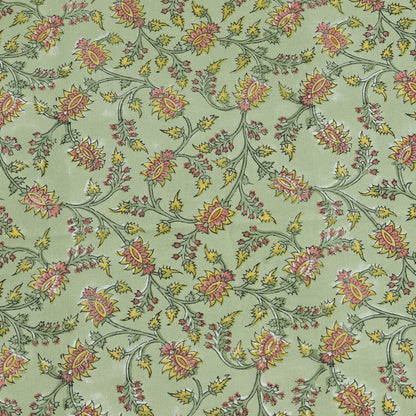 Green and Yellow Indian Hand Block Floral Printed Tablecloth - My Store