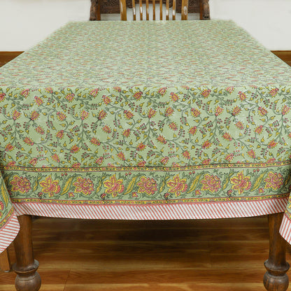 Green and Yellow Indian Hand Block Floral Printed Tablecloth - My Store