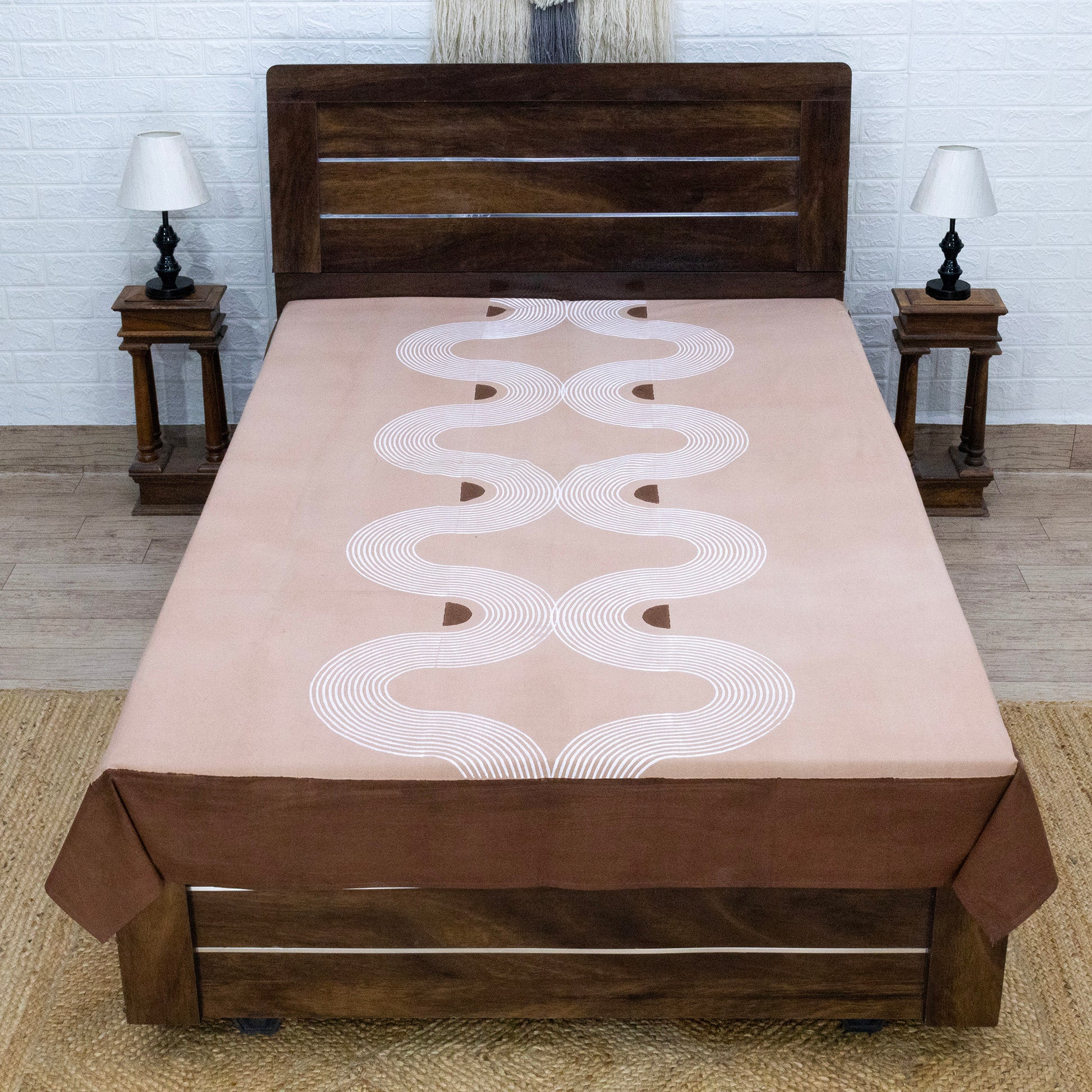 Cotton Bedsheet – Hand Block Floral Print – Beige and Brown – King, Queen, Twin Sizes - My Store