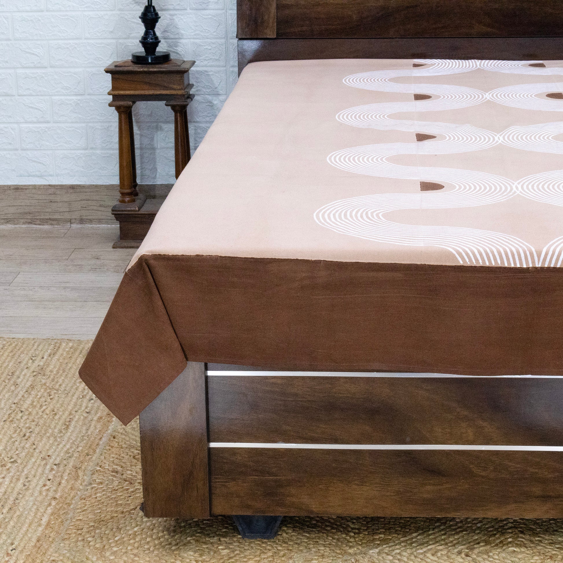 Cotton Bedsheet – Hand Block Floral Print – Beige and Brown – King, Queen, Twin Sizes - My Store