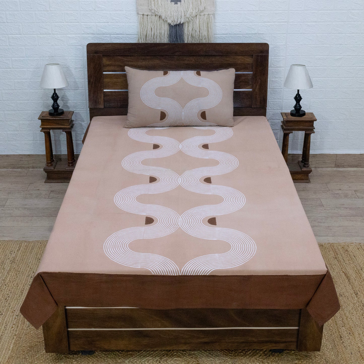 Cotton Bedsheet – Hand Block Floral Print – Beige and Brown – King, Queen, Twin Sizes - My Store