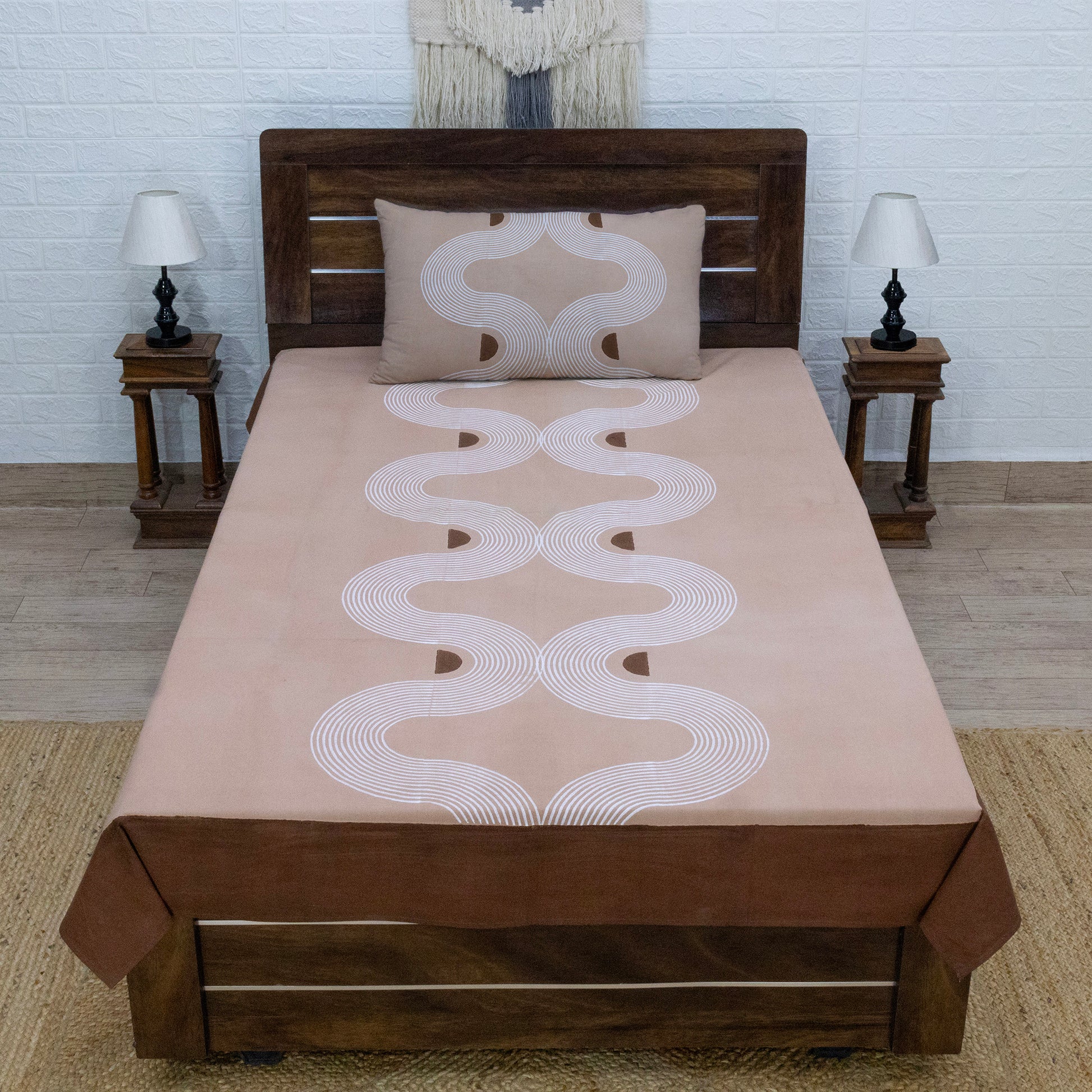 Cotton Bedsheet – Hand Block Floral Print – Beige and Brown – King, Queen, Twin Sizes - My Store