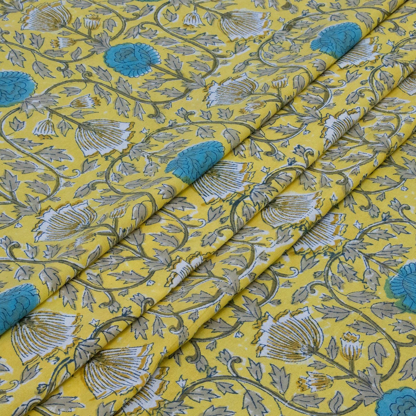 Cotton Bedsheet – Hand Block Floral Print – Yellow and Sky Blue – King, Queen, Twin Sizes - My Store
