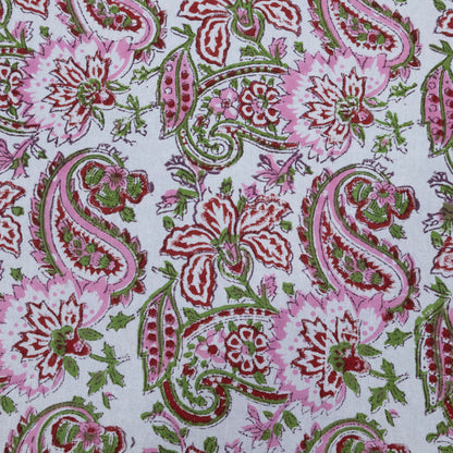 Cotton Bedsheet – Hand Block Floral Print – Pink and Green – King, Queen, Twin Sizes - My Store