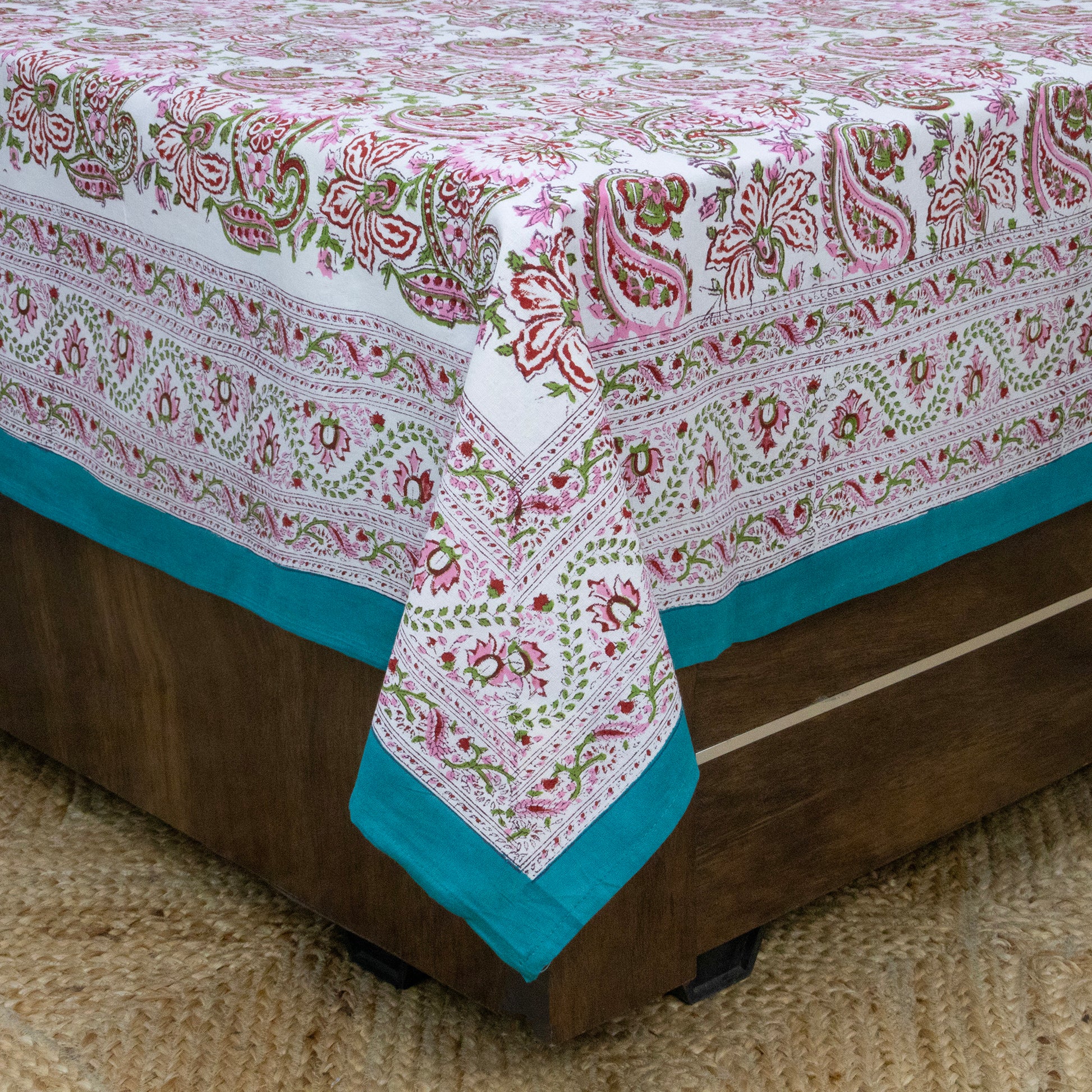 Cotton Bedsheet – Hand Block Floral Print – Pink and Green – King, Queen, Twin Sizes - My Store