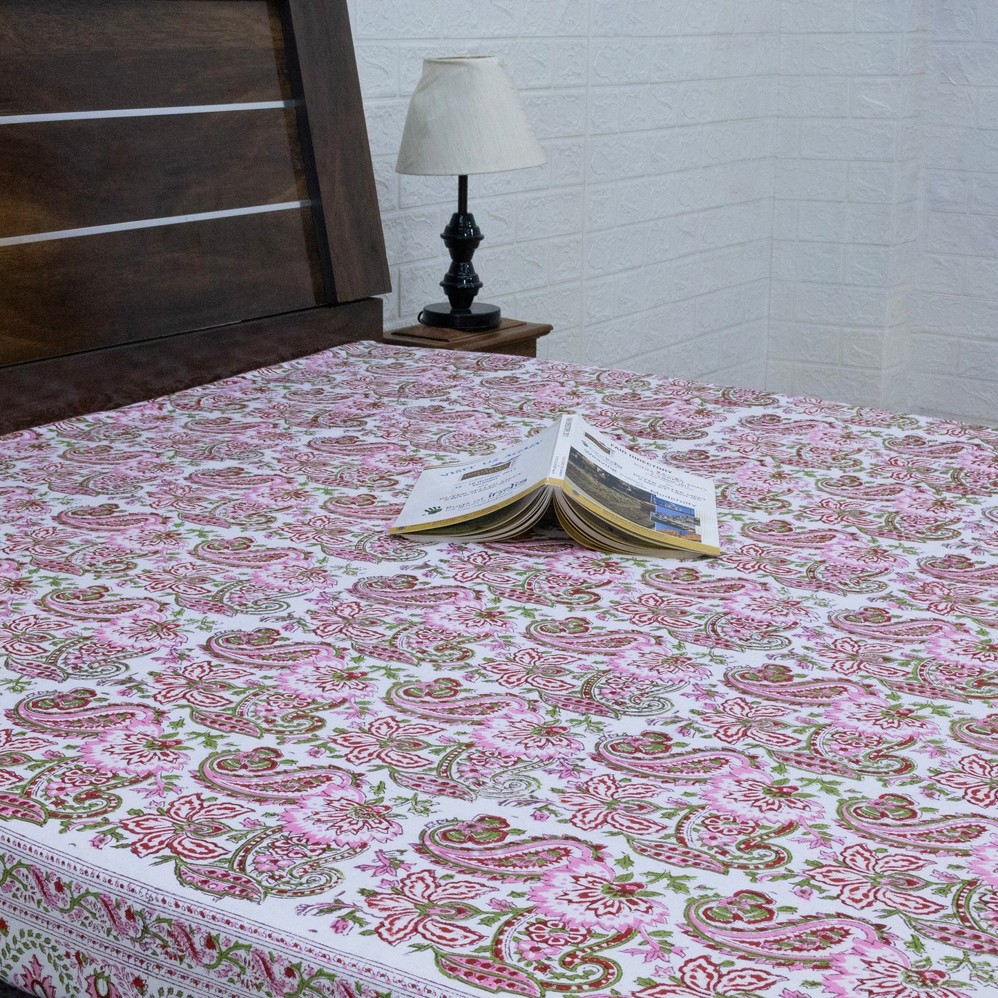 Cotton Bedsheet – Hand Block Floral Print – Pink and Green – King, Queen, Twin Sizes - My Store