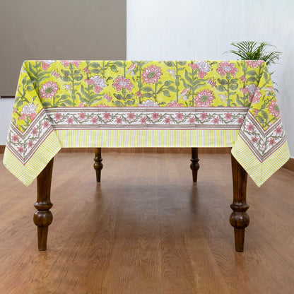 Yellow Dinning Table Cover Indian Block Printed Cotton Tablecloth - My Store