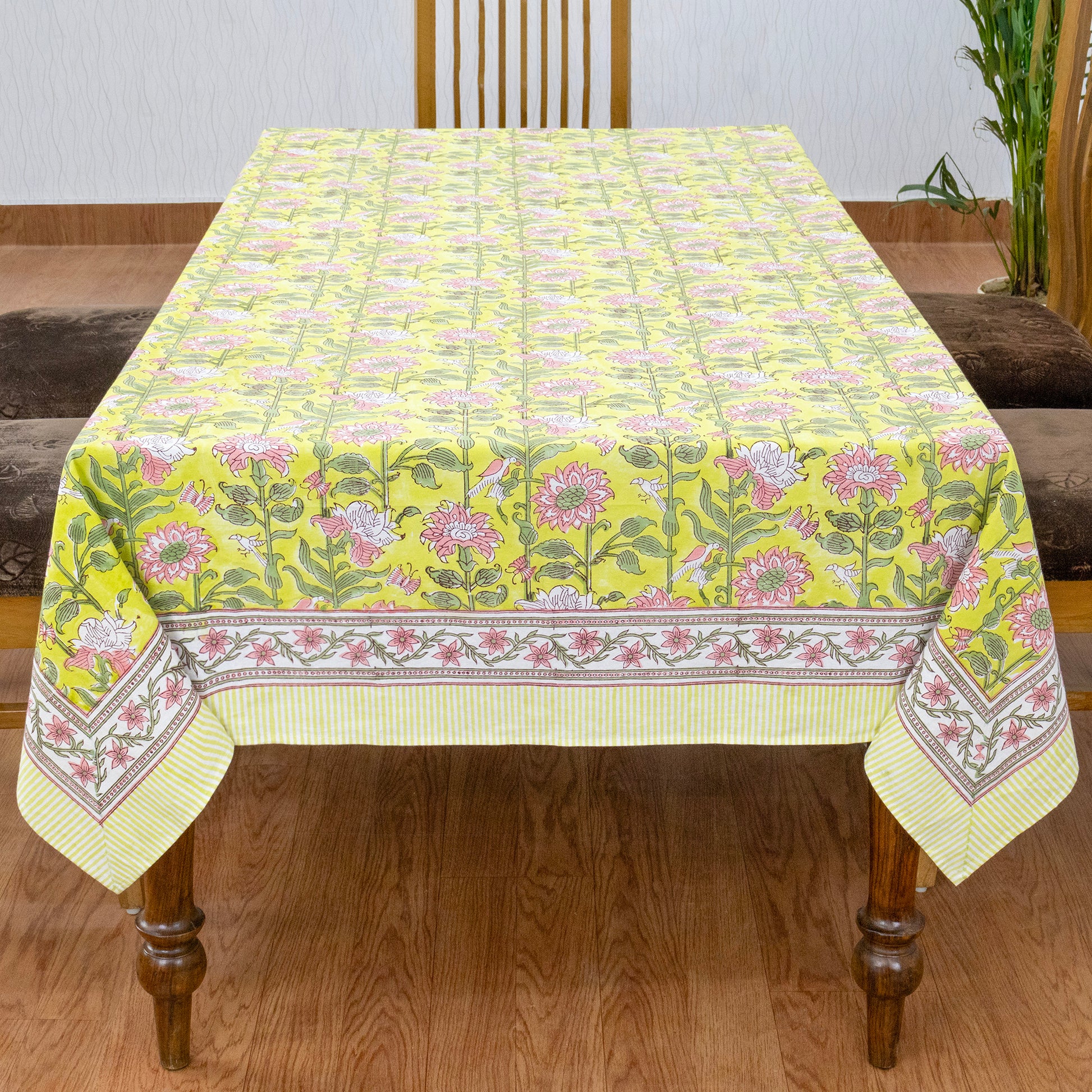 Yellow Dinning Table Cover Indian Block Printed Cotton Tablecloth - My Store