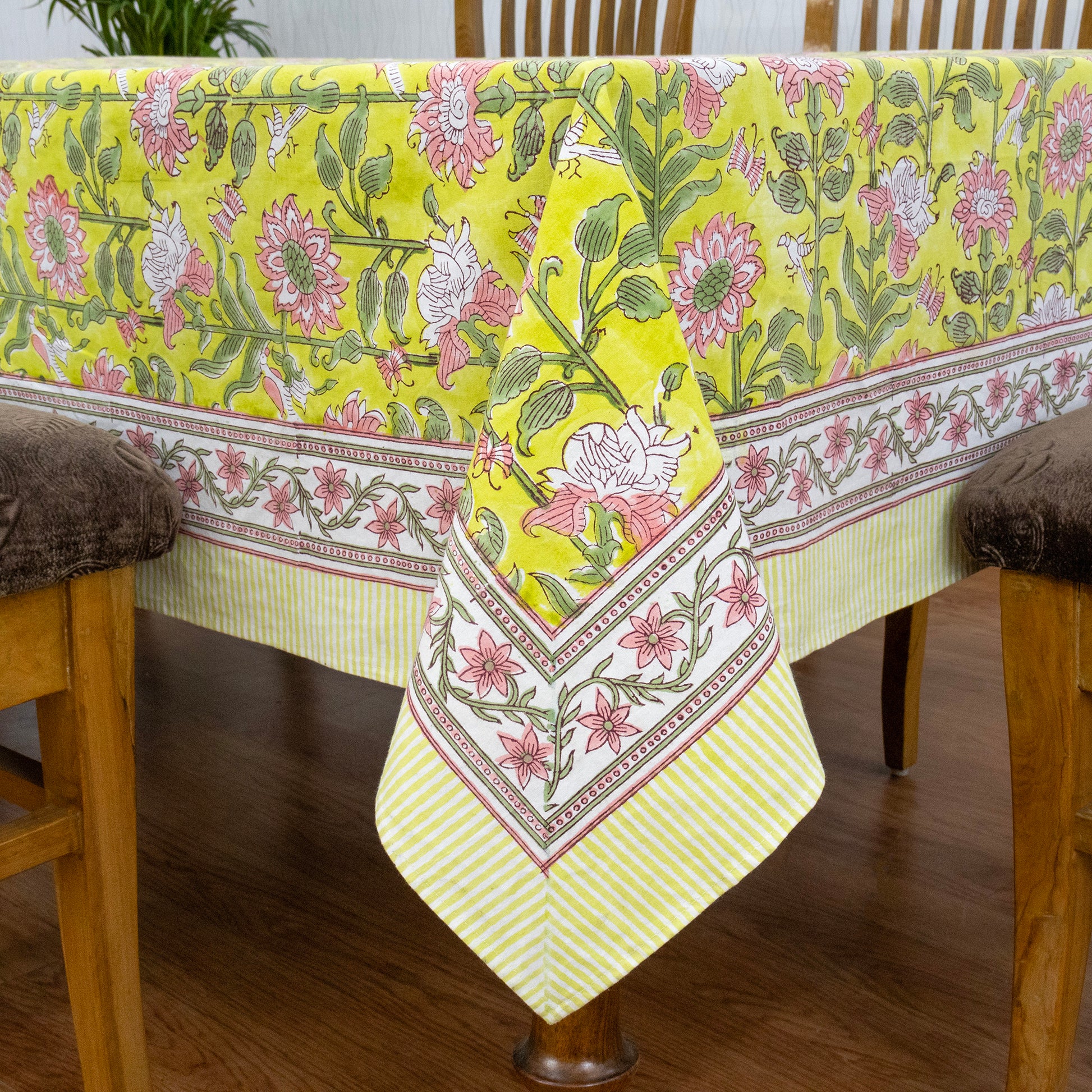 Yellow Dinning Table Cover Indian Block Printed Cotton Tablecloth - My Store
