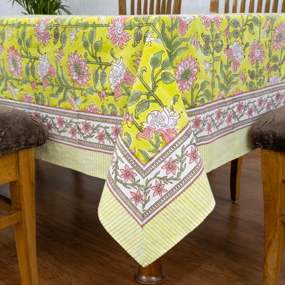 Yellow Dinning Table Cover Indian Block Printed Cotton Tablecloth - My Store