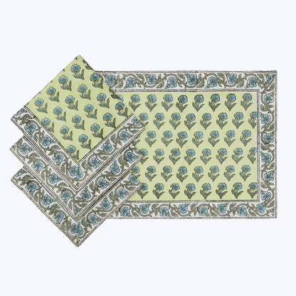 Green and Blue Hand Block Printed Cotton Napkins Set Of 4 - My Store
