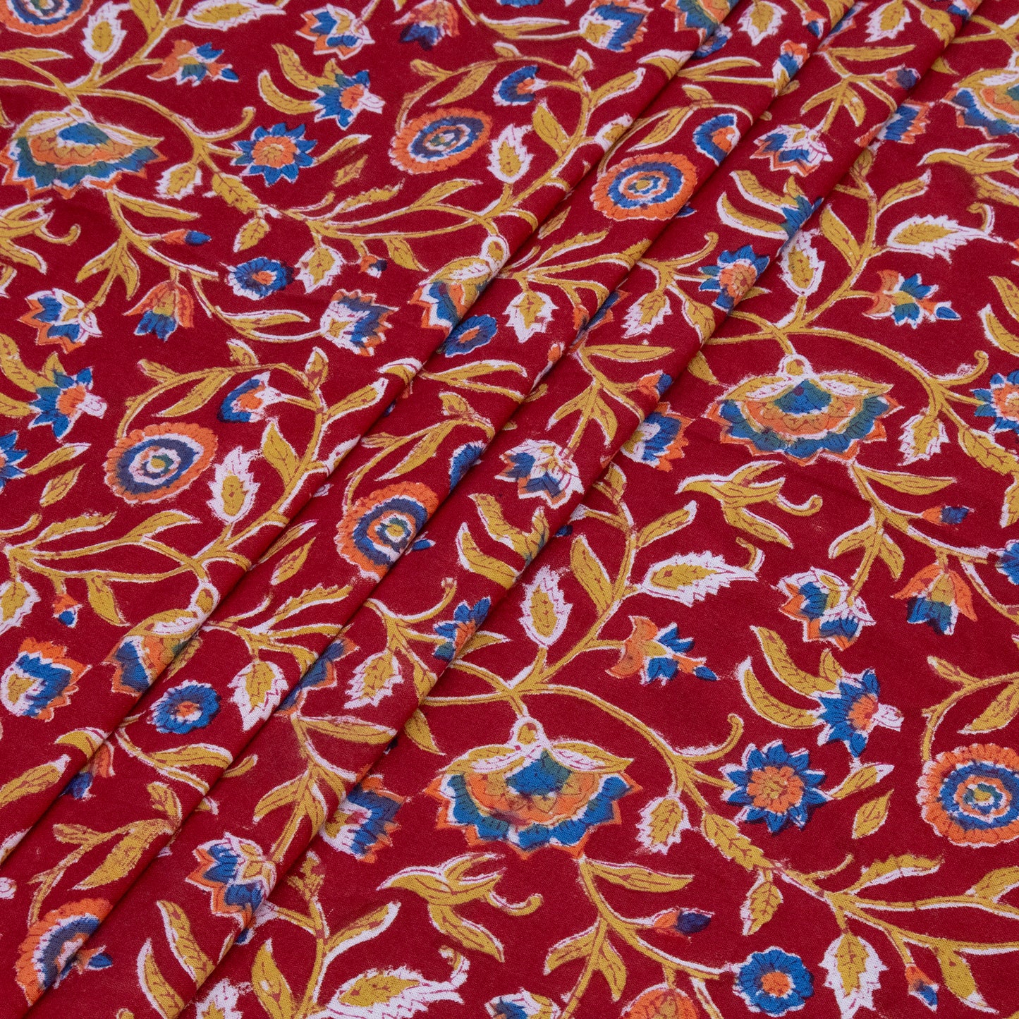 Cotton Bedsheet – Hand Block Floral Print – Red and Blue – King, Queen, Twin Sizes - My Store