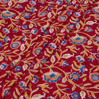 Cotton Bedsheet – Hand Block Floral Print – Red and Blue – King, Queen, Twin Sizes - My Store