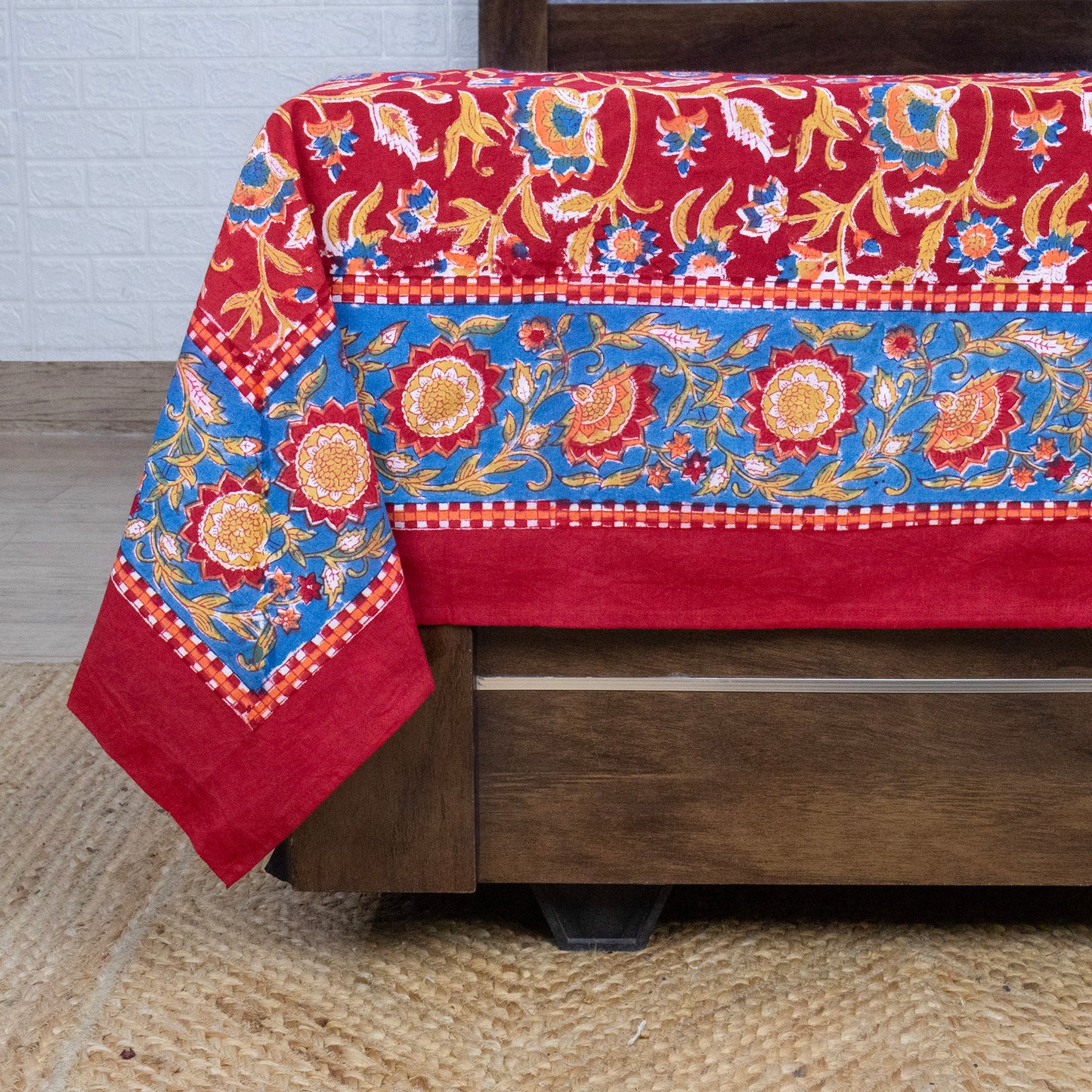 Cotton Bedsheet – Hand Block Floral Print – Red and Blue – King, Queen, Twin Sizes - My Store