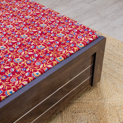 Cotton Bedsheet – Hand Block Floral Print – Red and Blue – King, Queen, Twin Sizes - My Store