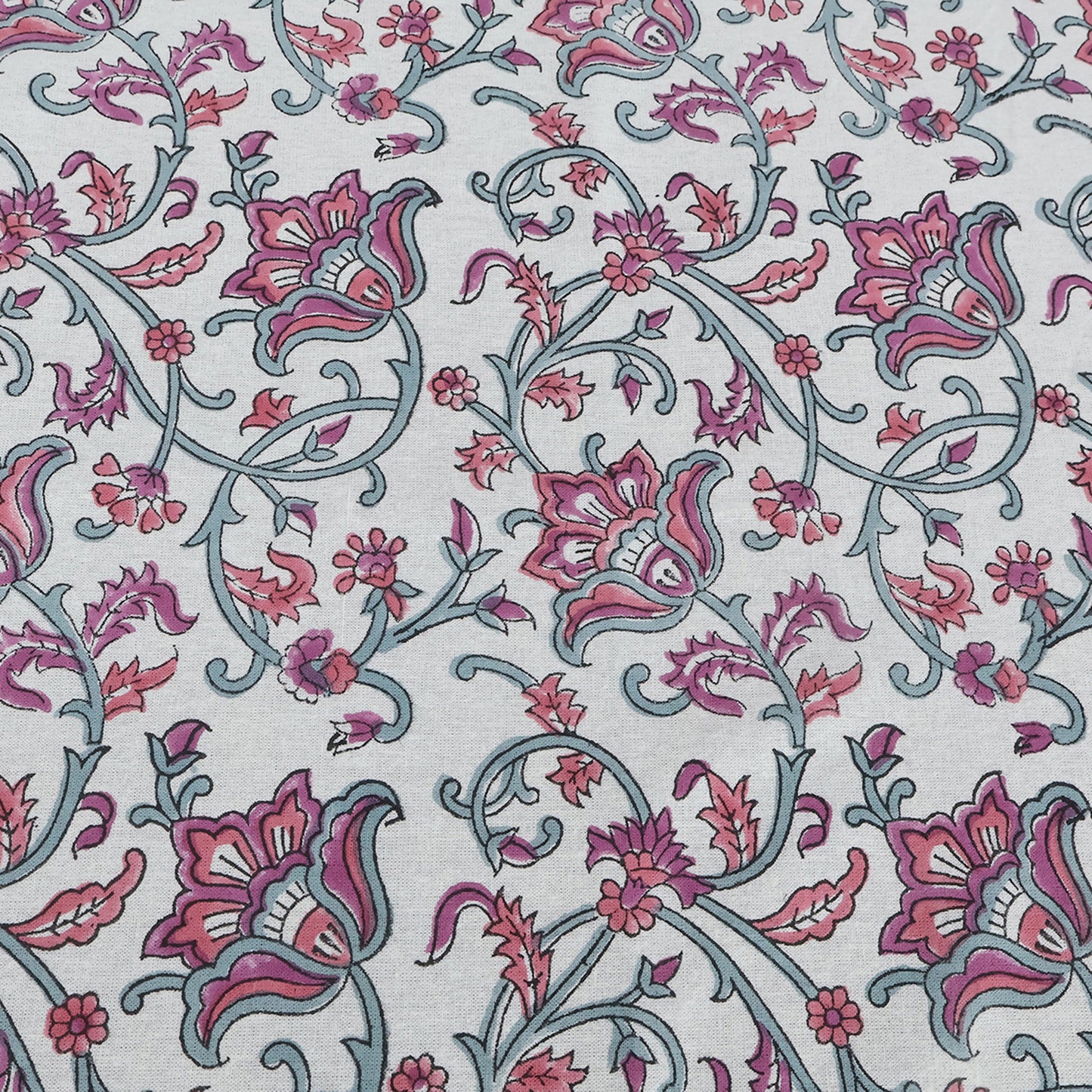 Indian Handmade Block Printed Pink White Cotton Table Cover Rectangle Tablecloth - My Store