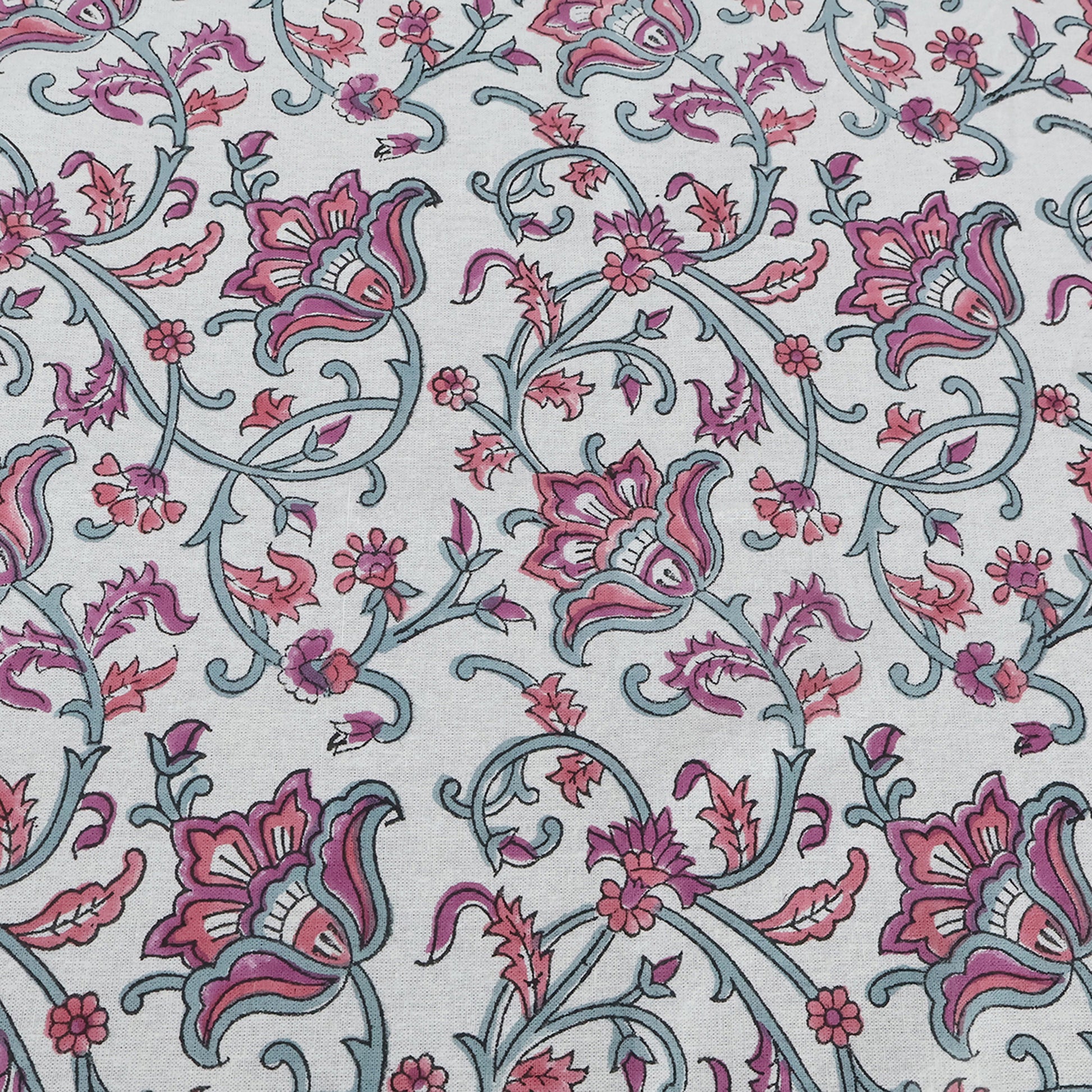 Indian Handmade Block Printed Pink White Cotton Table Cover Rectangle Tablecloth - My Store