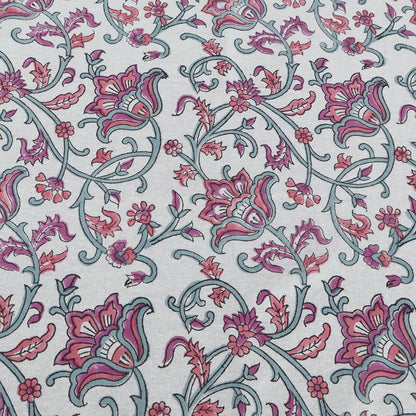 Indian Handmade Block Printed Pink White Cotton Table Cover Rectangle Tablecloth - My Store