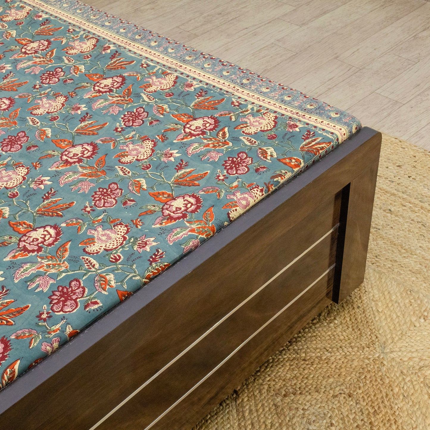 Indian Handmade Block Printed Pink and White Floral Pattern Cotton Bed sheet For living Room, Kids Room - My Store