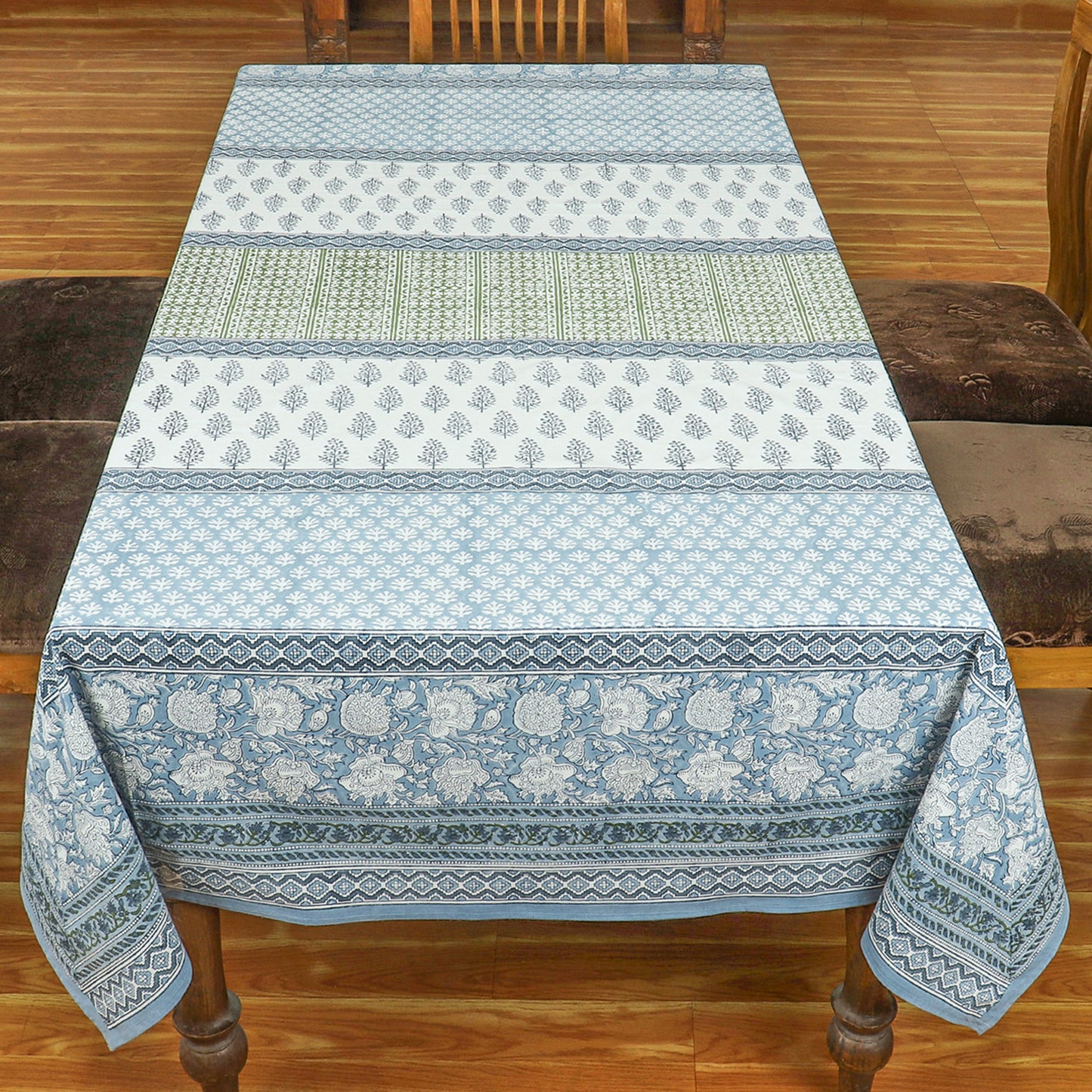 Handmade Block Printed Cotton Grey White Tablecloth For Dinning Decor - My Store